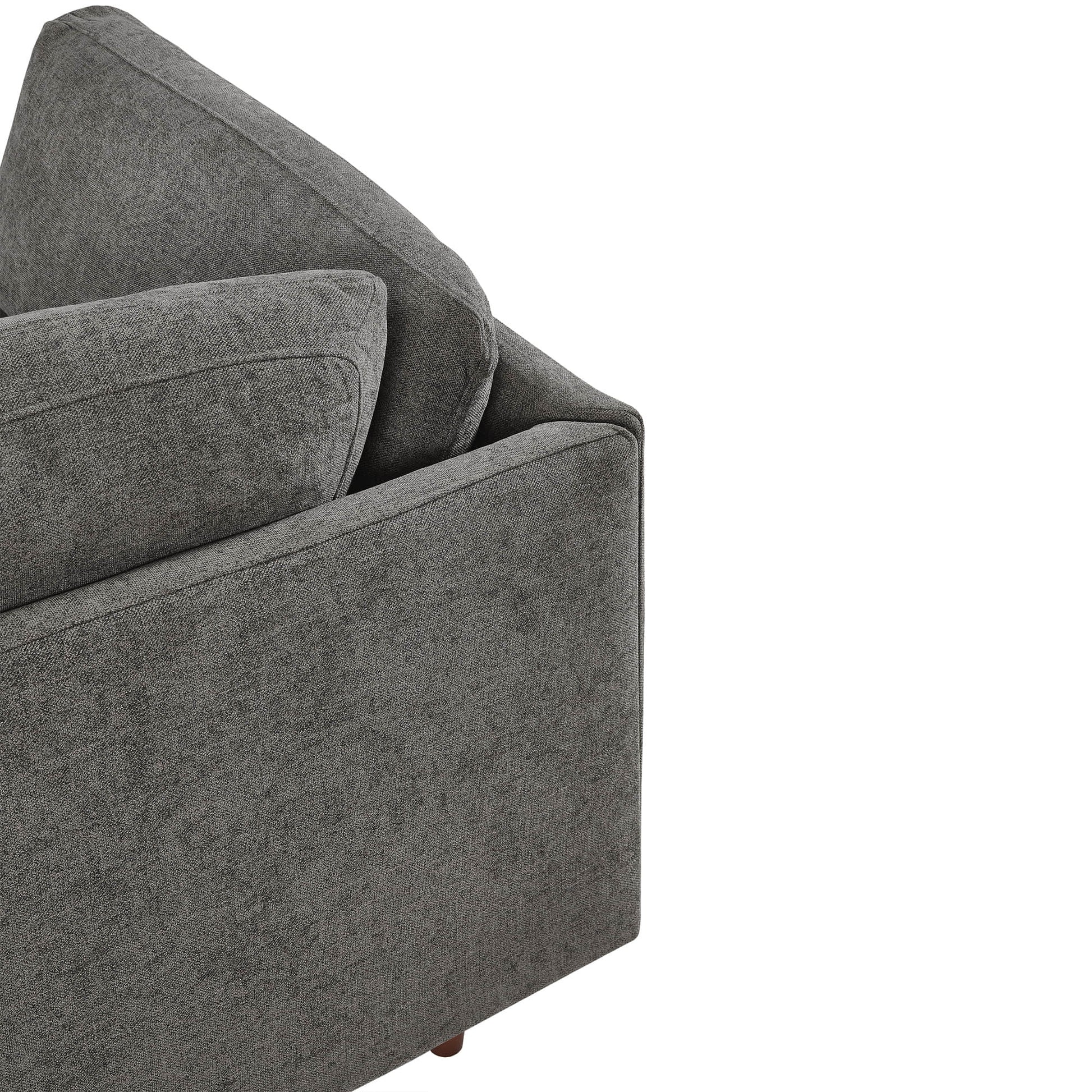 Close-up of Liam Overstuffed Modular Corner Seat in soft gray fabric with plush cushions - CHITA Living