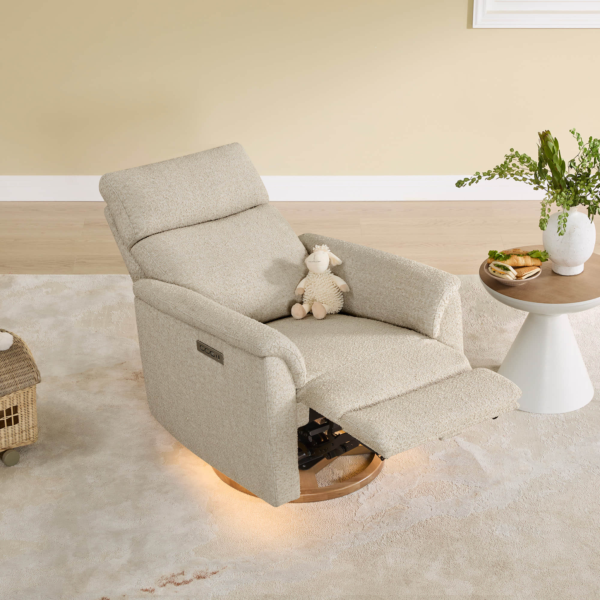 Lulla Power Swivel Nursery Glider Recliner with Power Headrest and Nightlight