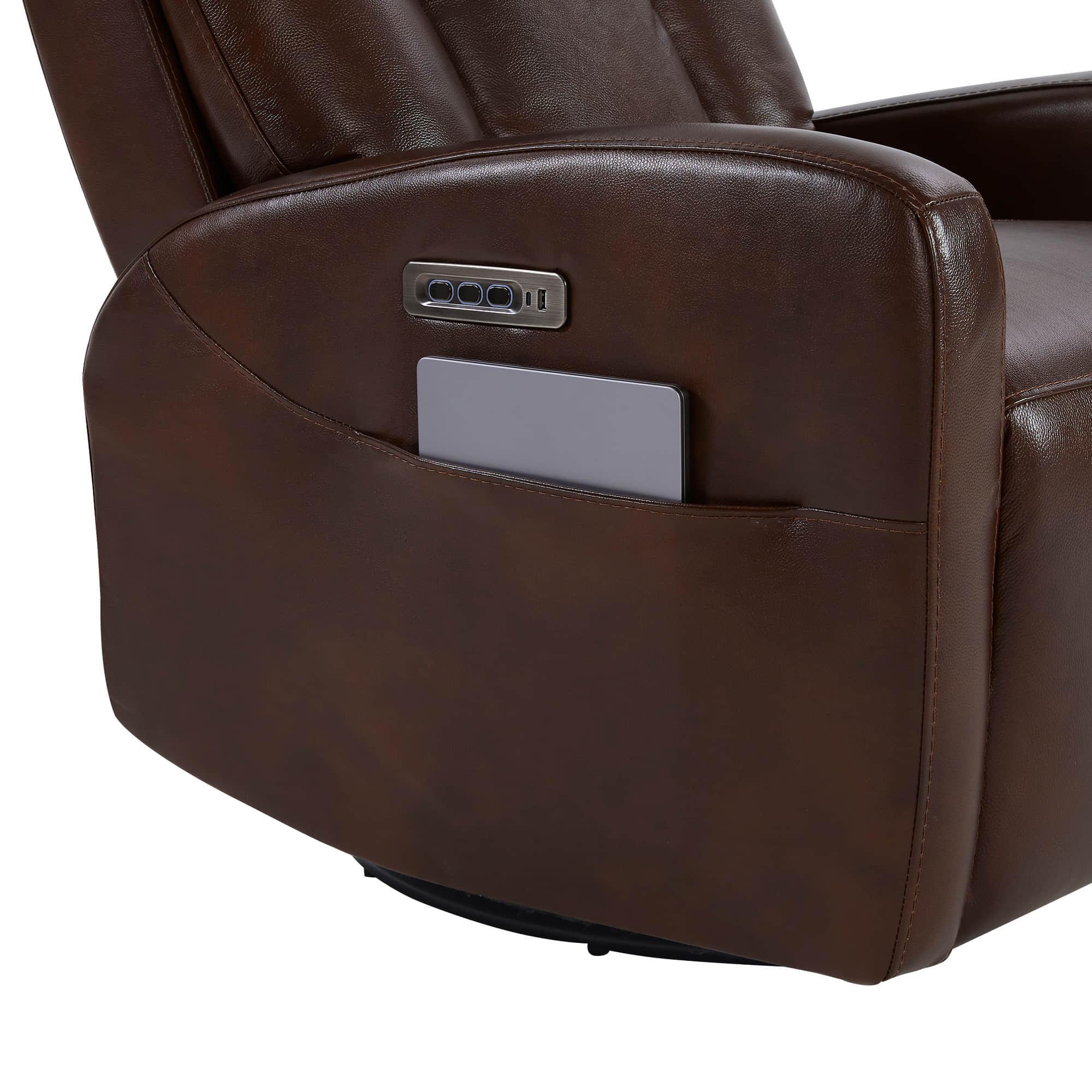 Fauteuil inclinable pivotant en cuir véritable Maxwell avec lombaire et appui-tête électriques