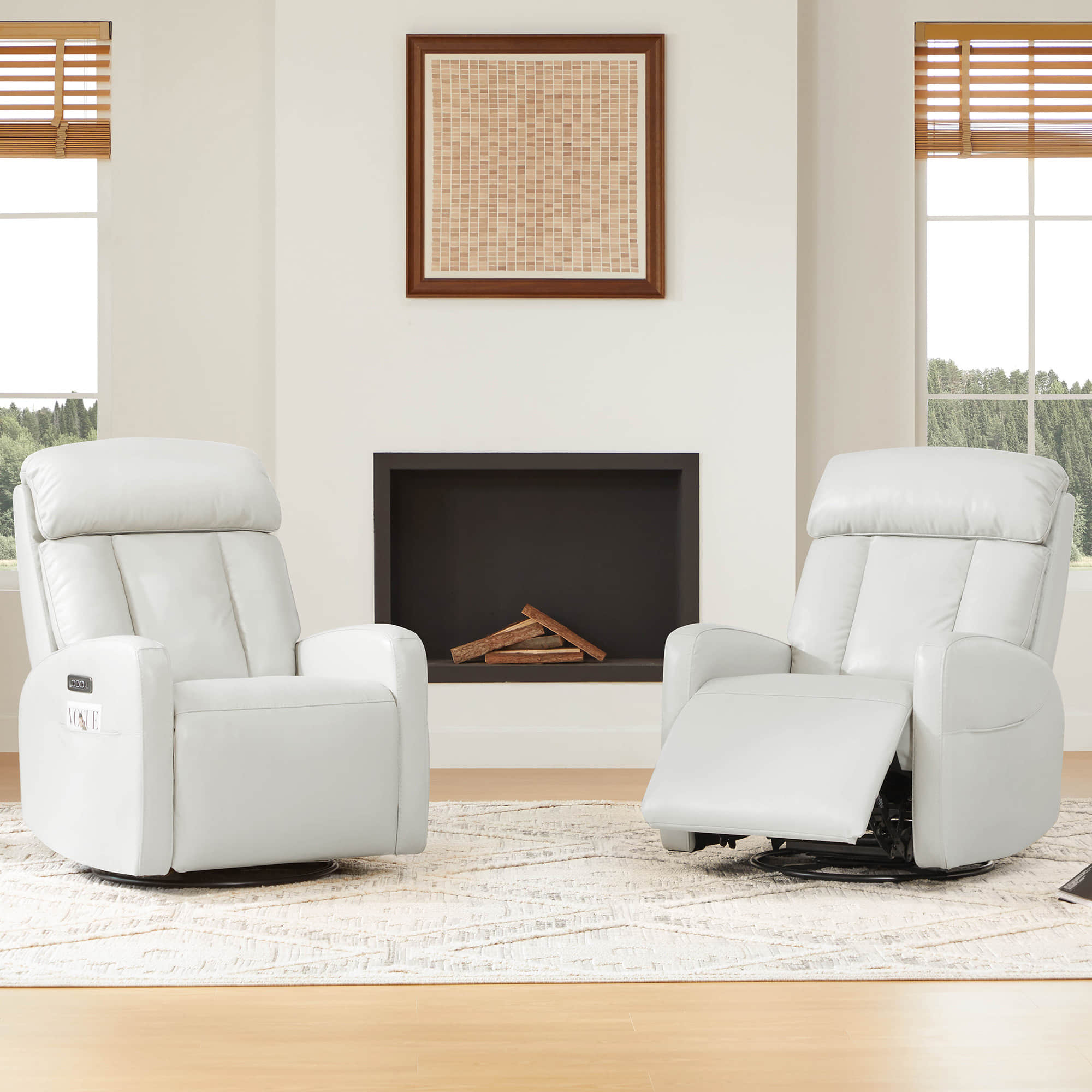 Fauteuil inclinable pivotant en cuir véritable Maxwell avec lombaire et appui-tête électriques