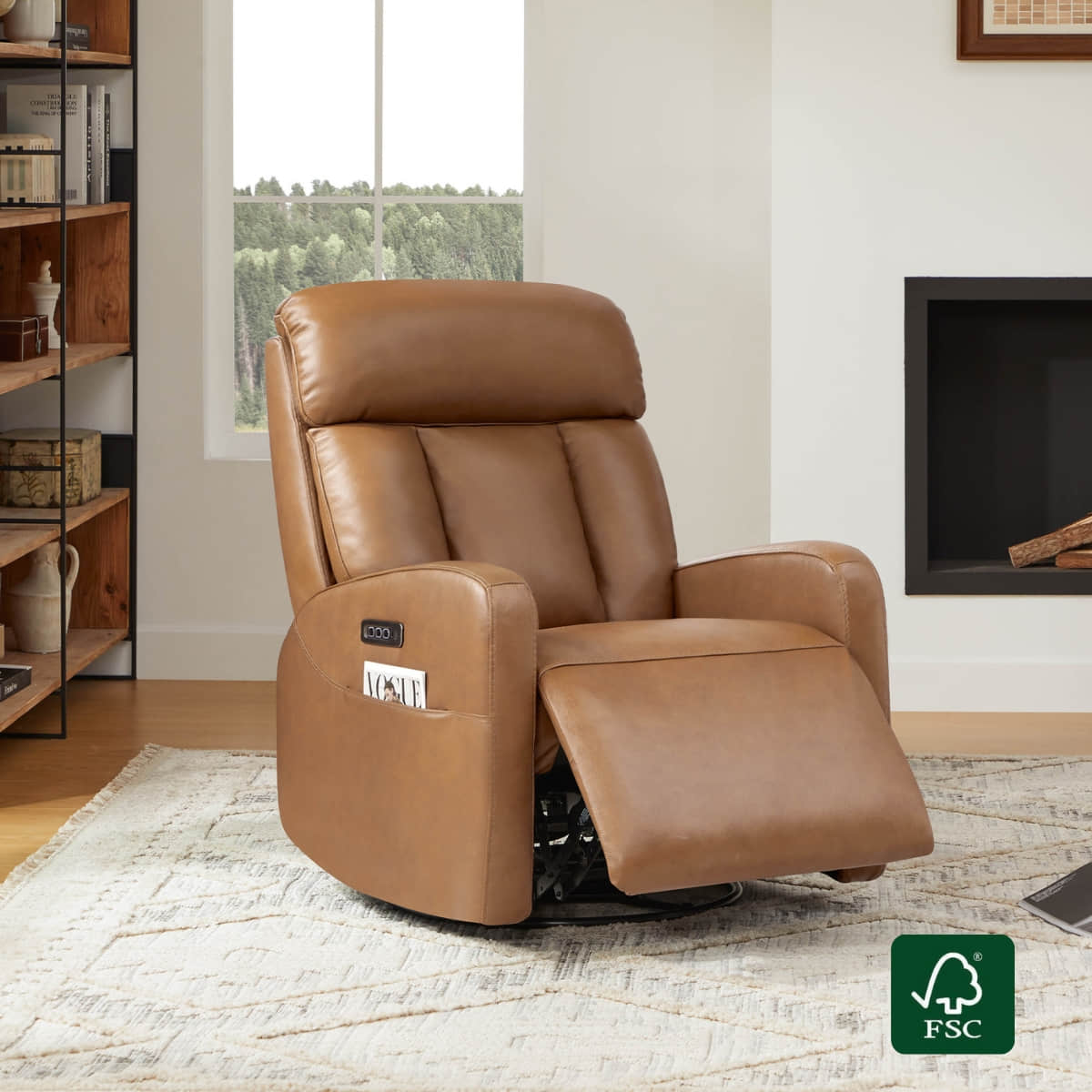 Fauteuil inclinable pivotant en cuir véritable Maxwell avec lombaire et appui-tête électriques