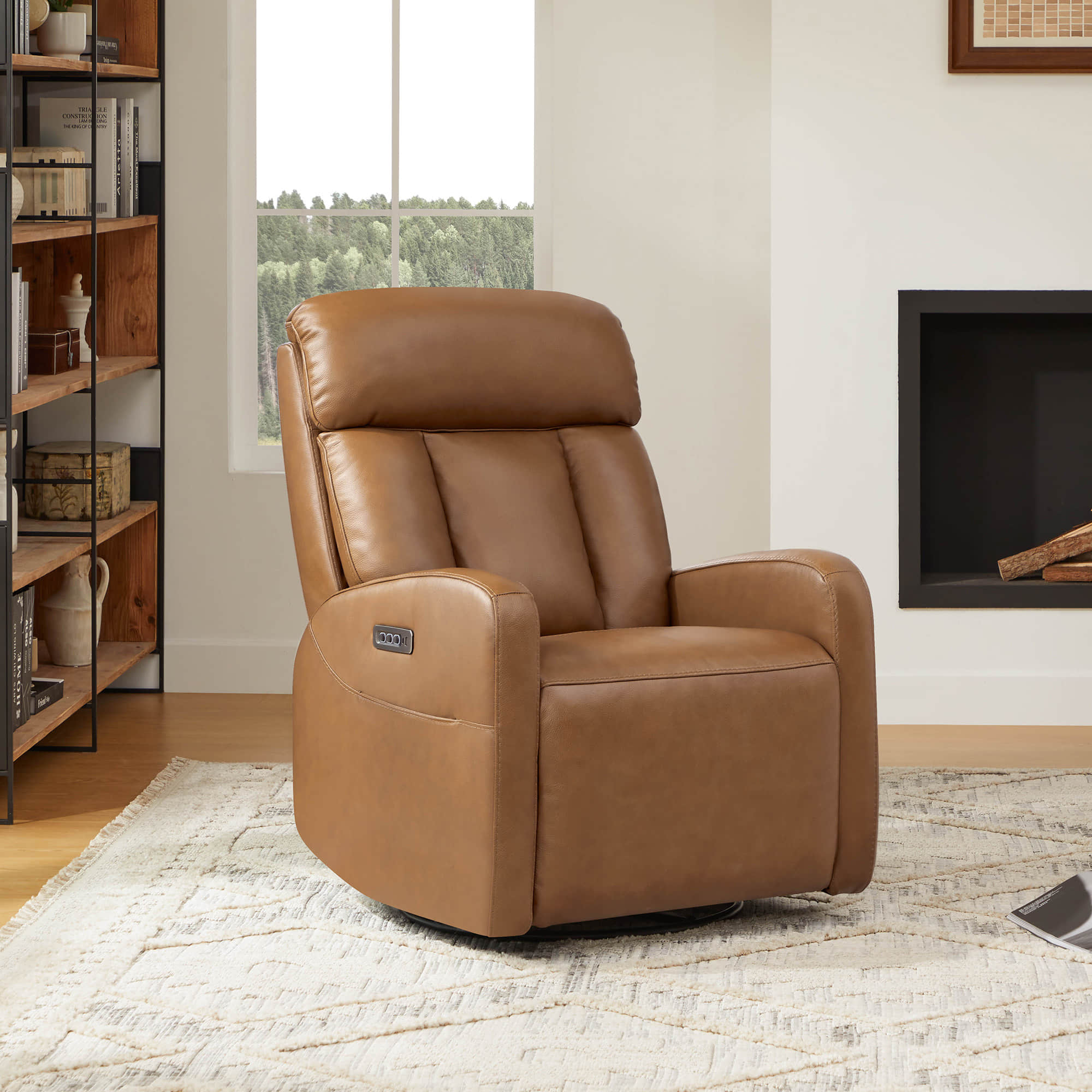 Fauteuil inclinable pivotant en cuir véritable Maxwell avec lombaire et appui-tête électriques