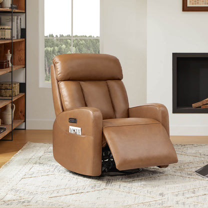 Fauteuil inclinable pivotant en cuir véritable Maxwell avec lombaire et appui-tête électriques