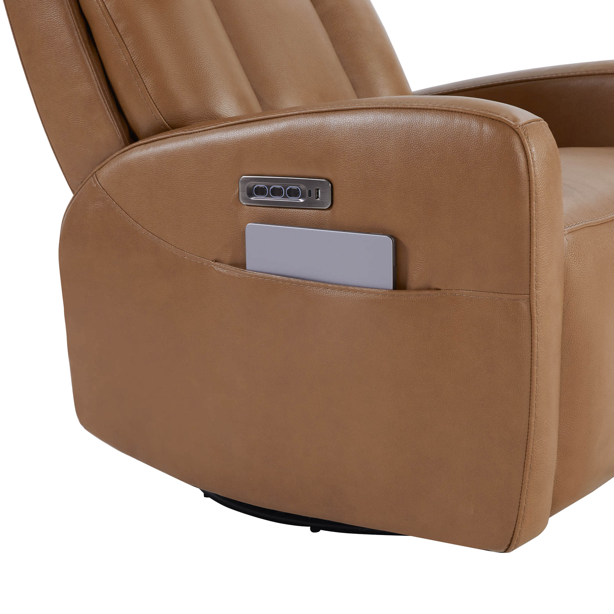 Fauteuil inclinable pivotant en cuir véritable Maxwell avec lombaire et appui-tête électriques