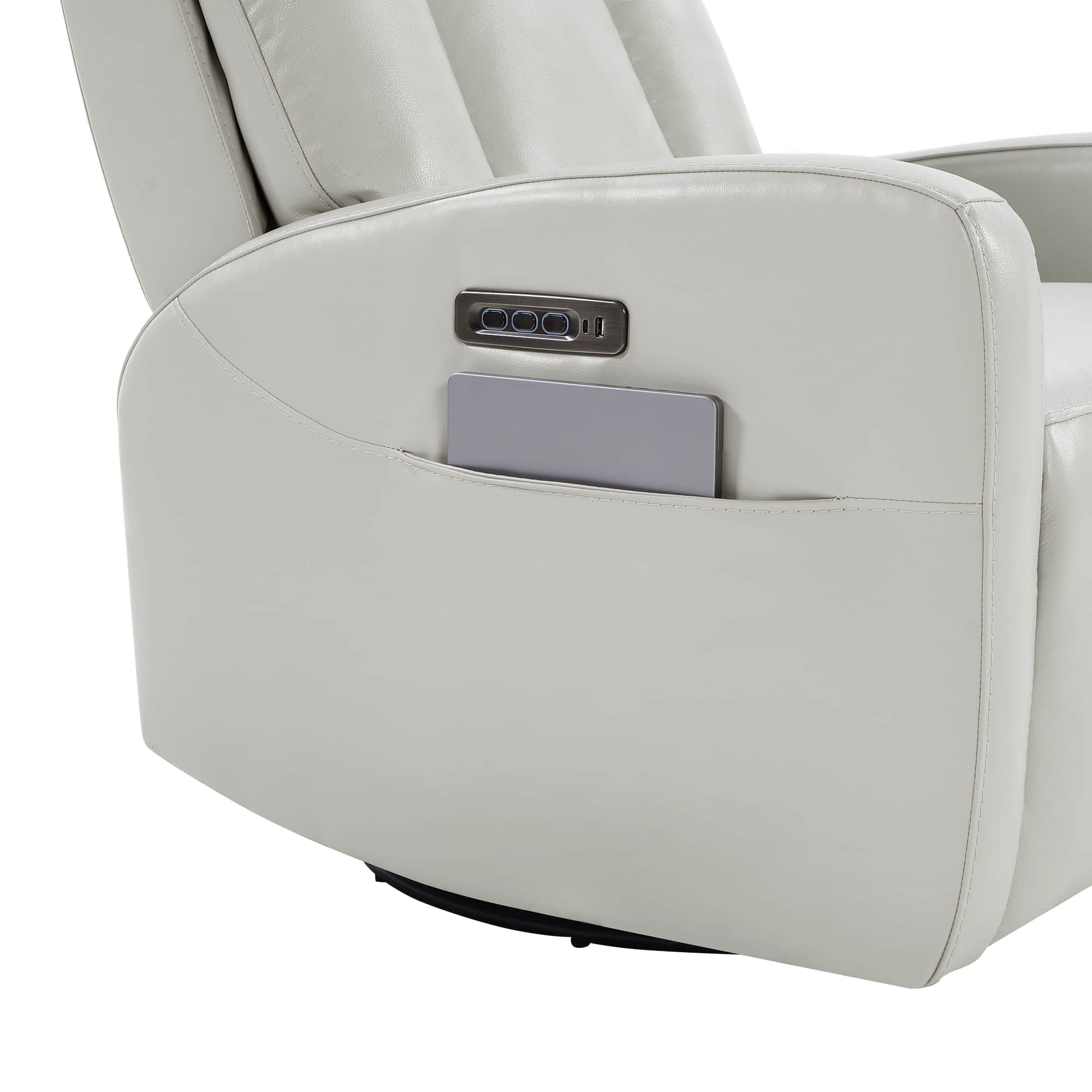 Fauteuil inclinable pivotant en cuir véritable Maxwell avec lombaire et appui-tête électriques