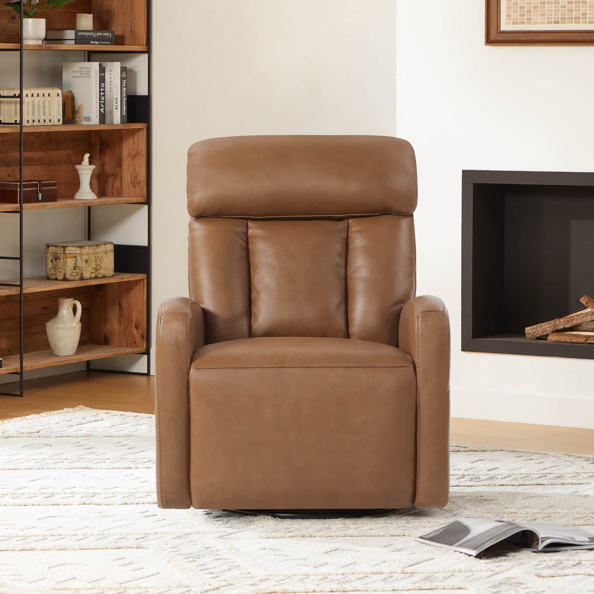 Fauteuil inclinable pivotant en cuir véritable Maxwell avec lombaire et appui-tête électriques