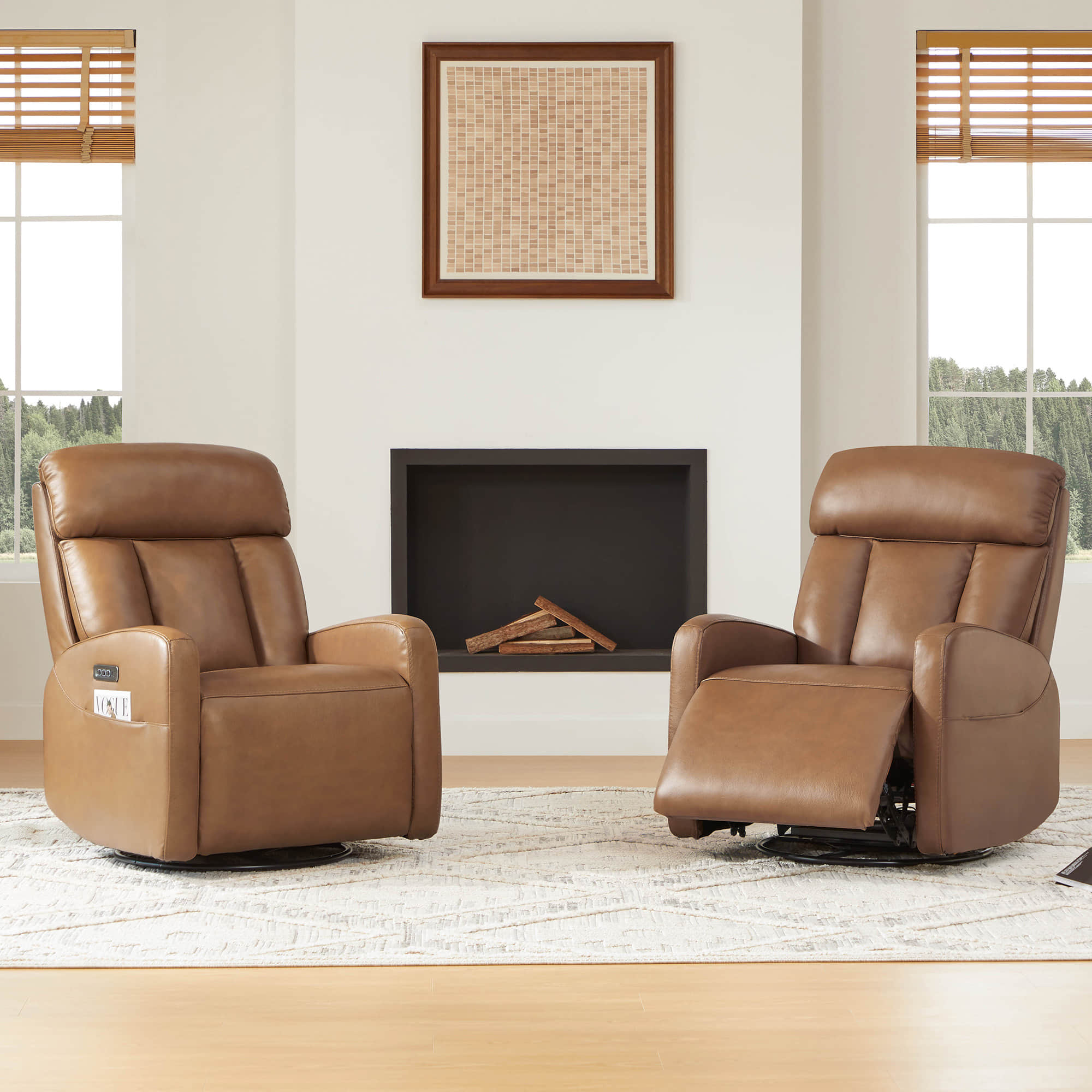 Fauteuil inclinable pivotant en cuir véritable Maxwell avec lombaire et appui-tête électriques