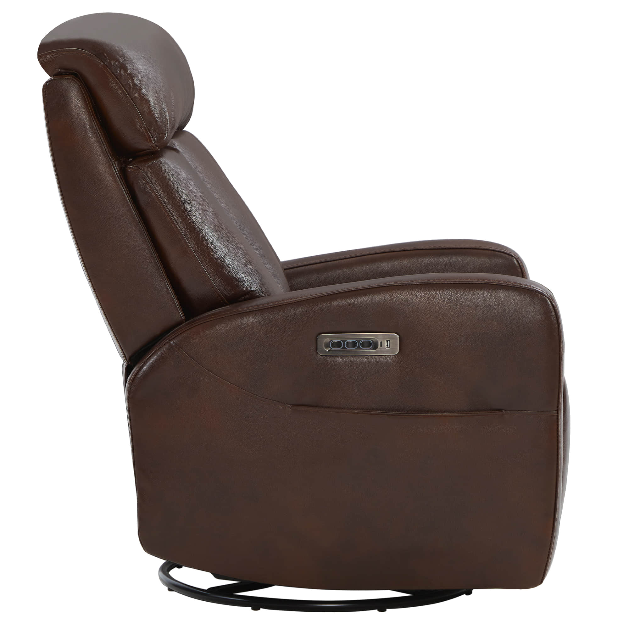 Fauteuil inclinable pivotant en cuir véritable Maxwell avec lombaire et appui-tête électriques