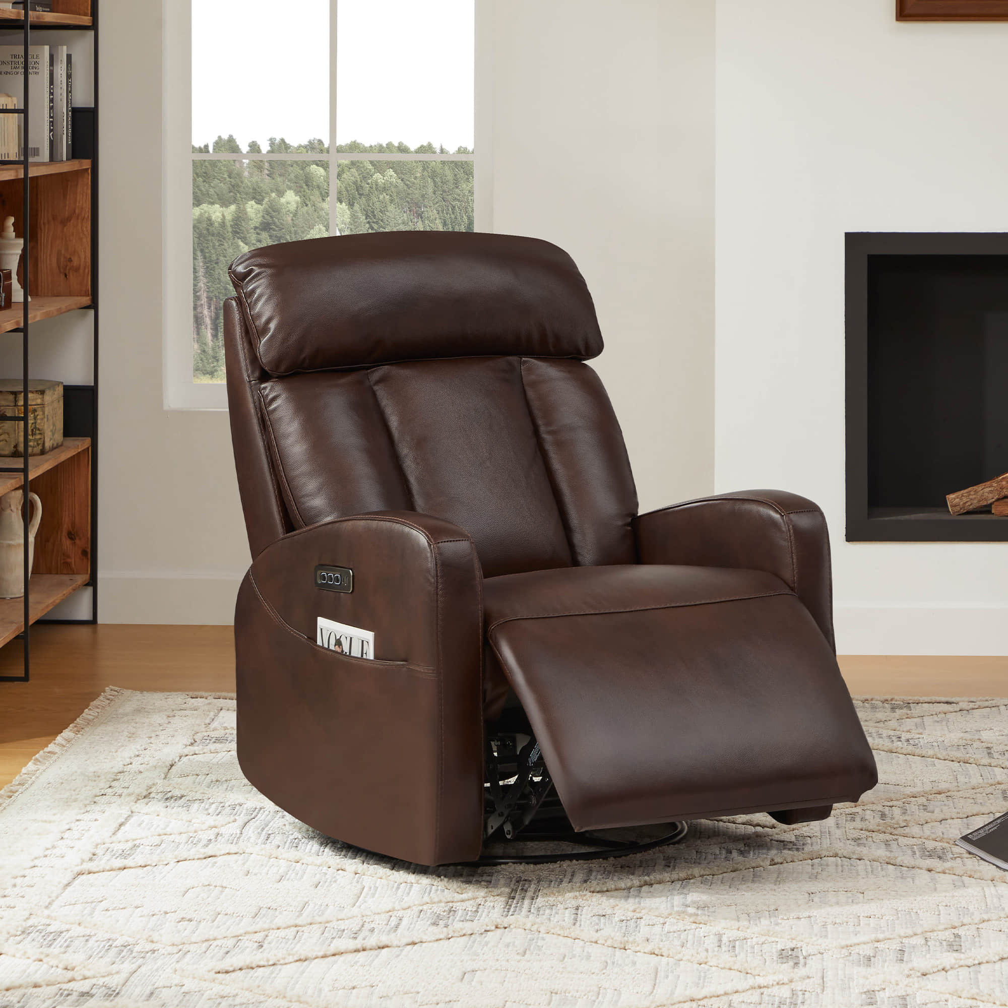 Fauteuil inclinable pivotant en cuir véritable Maxwell avec lombaire et appui-tête électriques