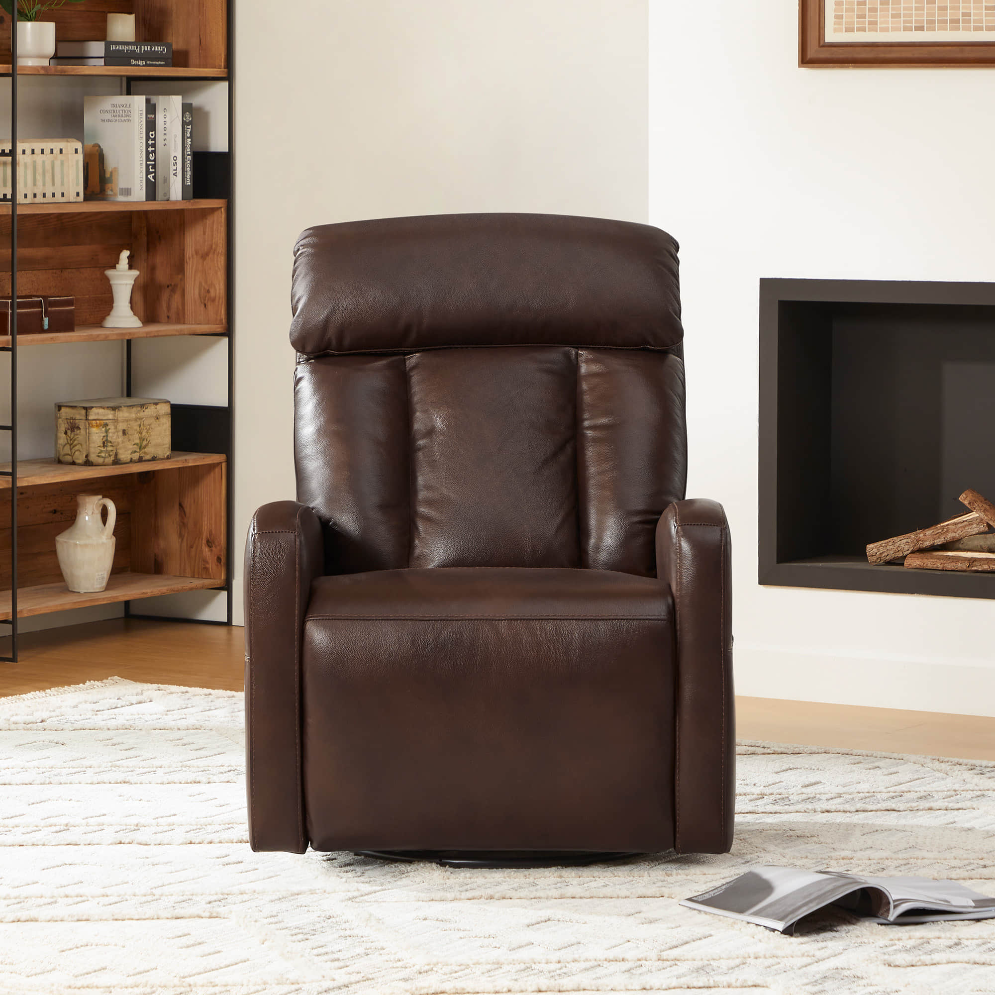 Fauteuil inclinable pivotant en cuir véritable Maxwell avec lombaire et appui-tête électriques