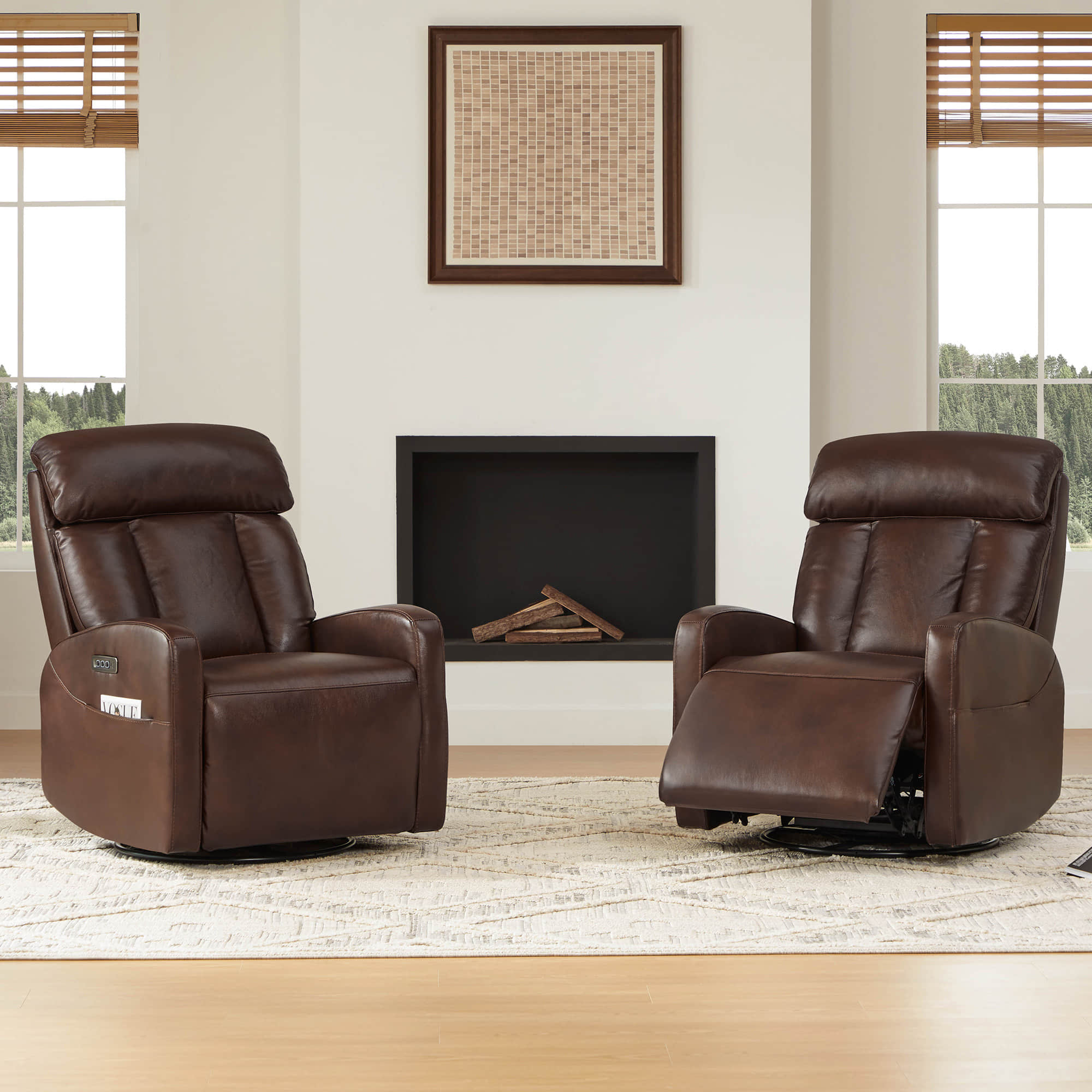 Fauteuil inclinable pivotant en cuir véritable Maxwell avec lombaire et appui-tête électriques