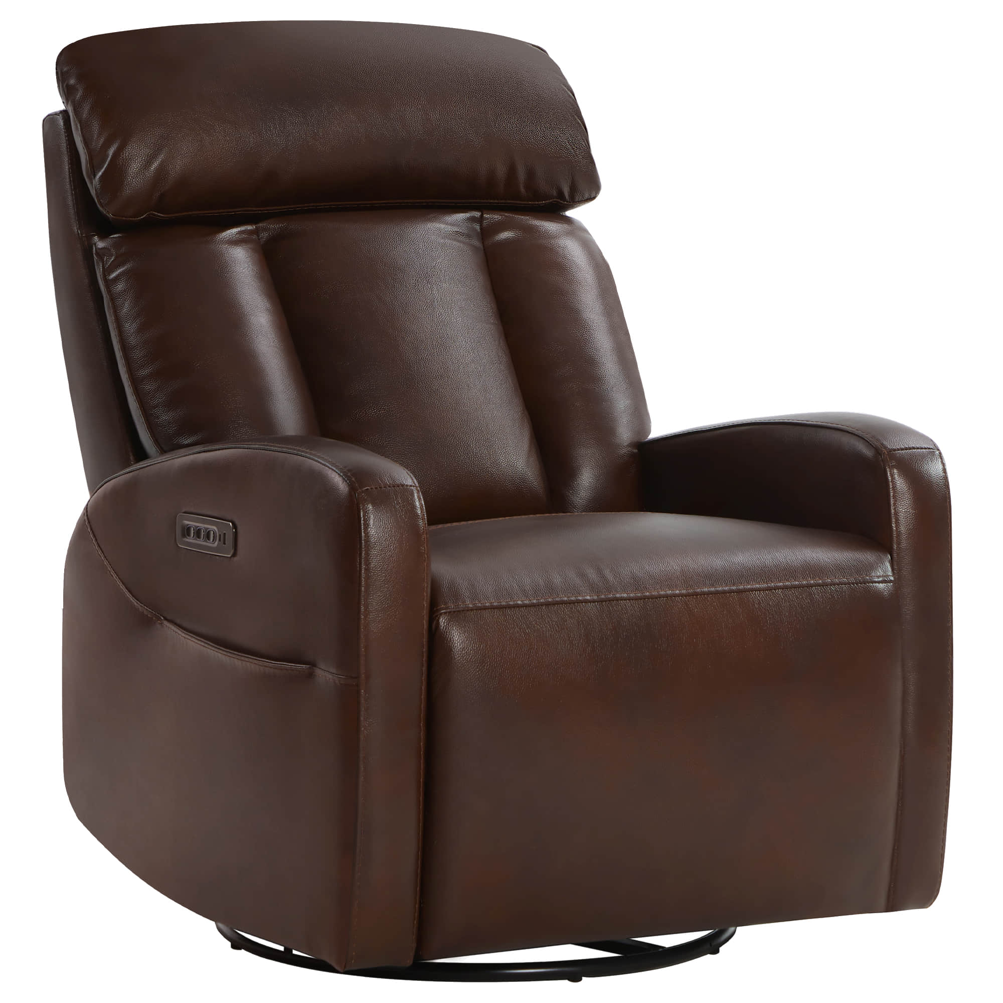 Fauteuil inclinable pivotant en cuir véritable Maxwell avec lombaire et appui-tête électriques