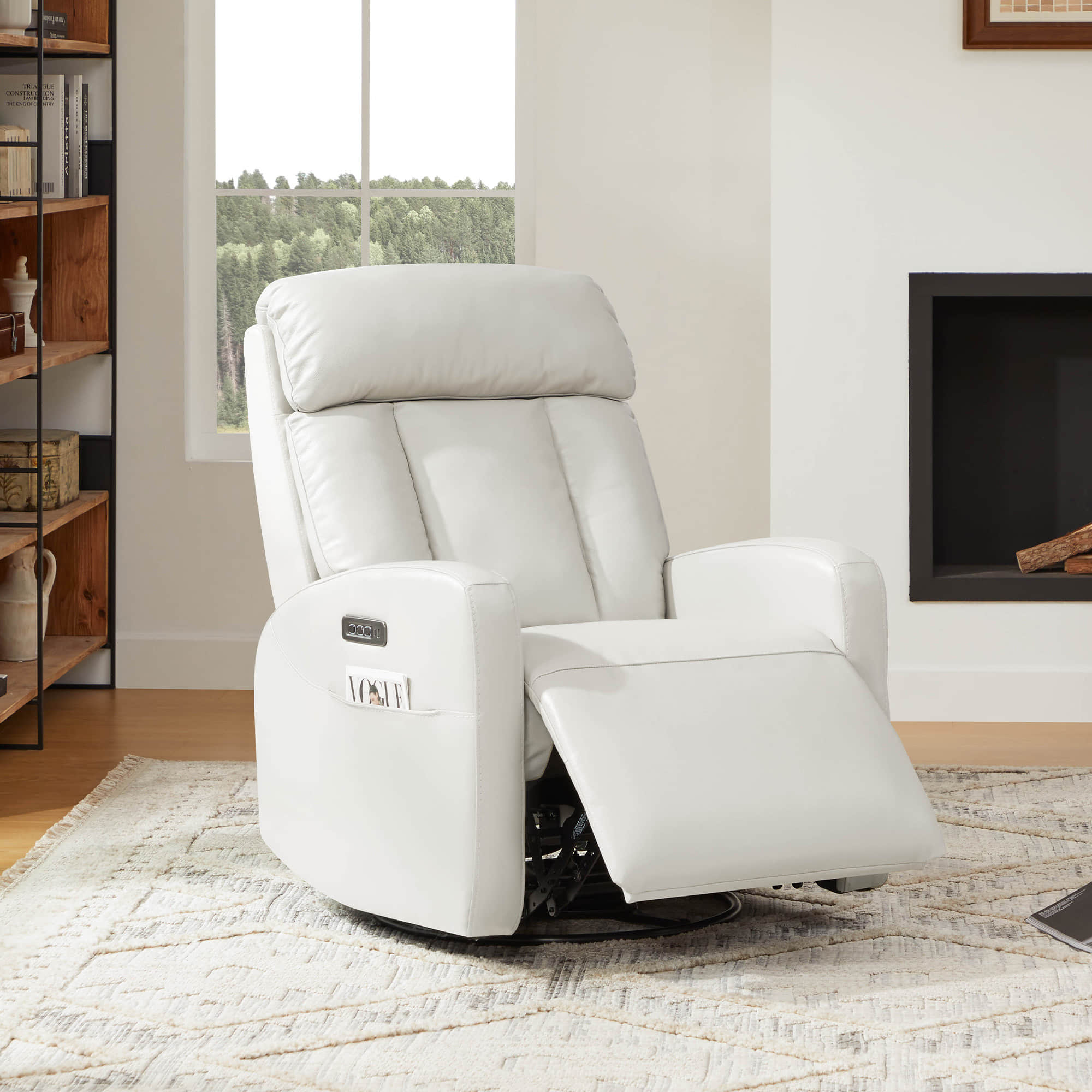 Fauteuil inclinable pivotant en cuir véritable Maxwell avec lombaire et appui-tête électriques
