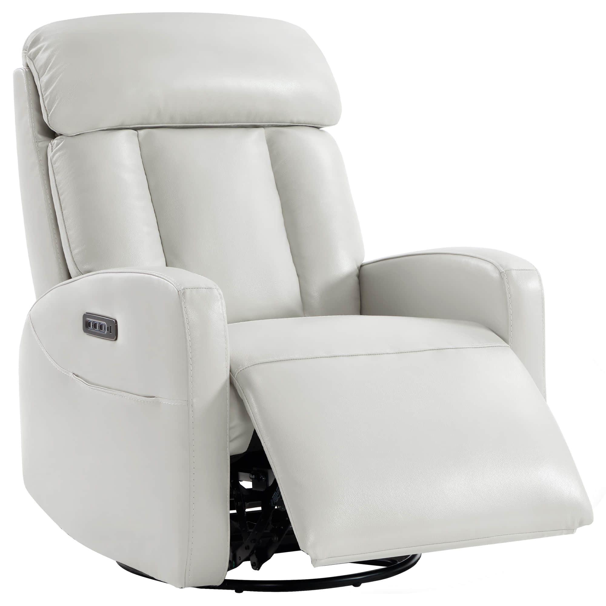 Fauteuil inclinable pivotant en cuir véritable Maxwell avec lombaire et appui-tête électriques