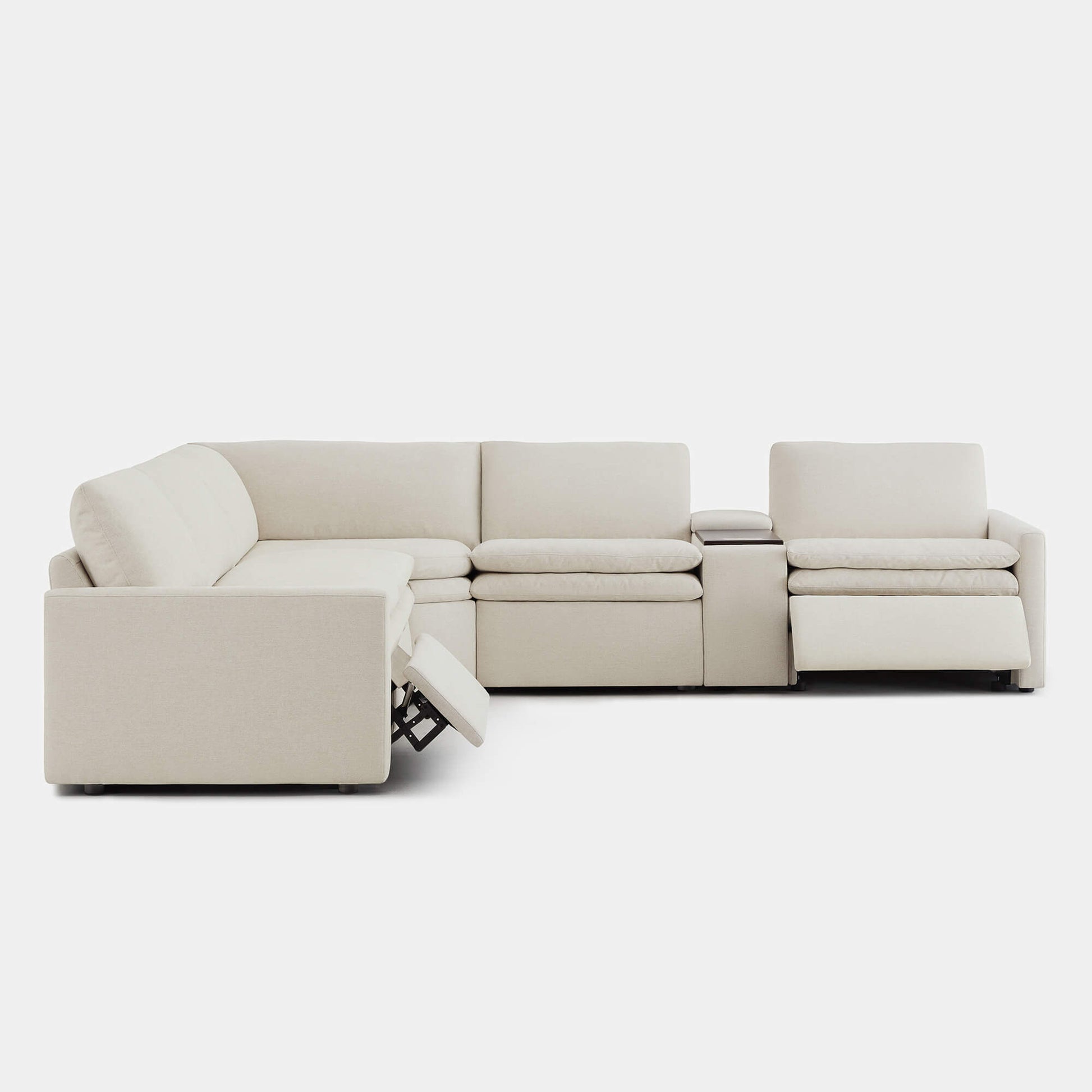 L-shaped Ohana 5-seat modular sofa in soft beige with reclining sections and plush cushions - CHITA Living