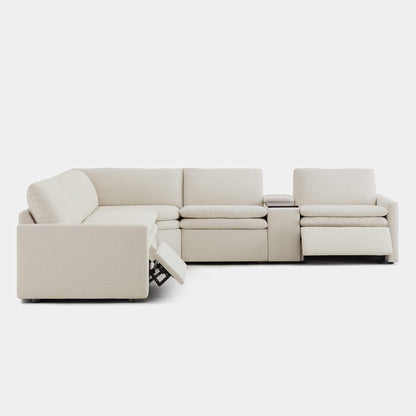 L-shaped Ohana 5-seat modular sofa in soft beige with reclining sections and plush cushions - CHITA Living