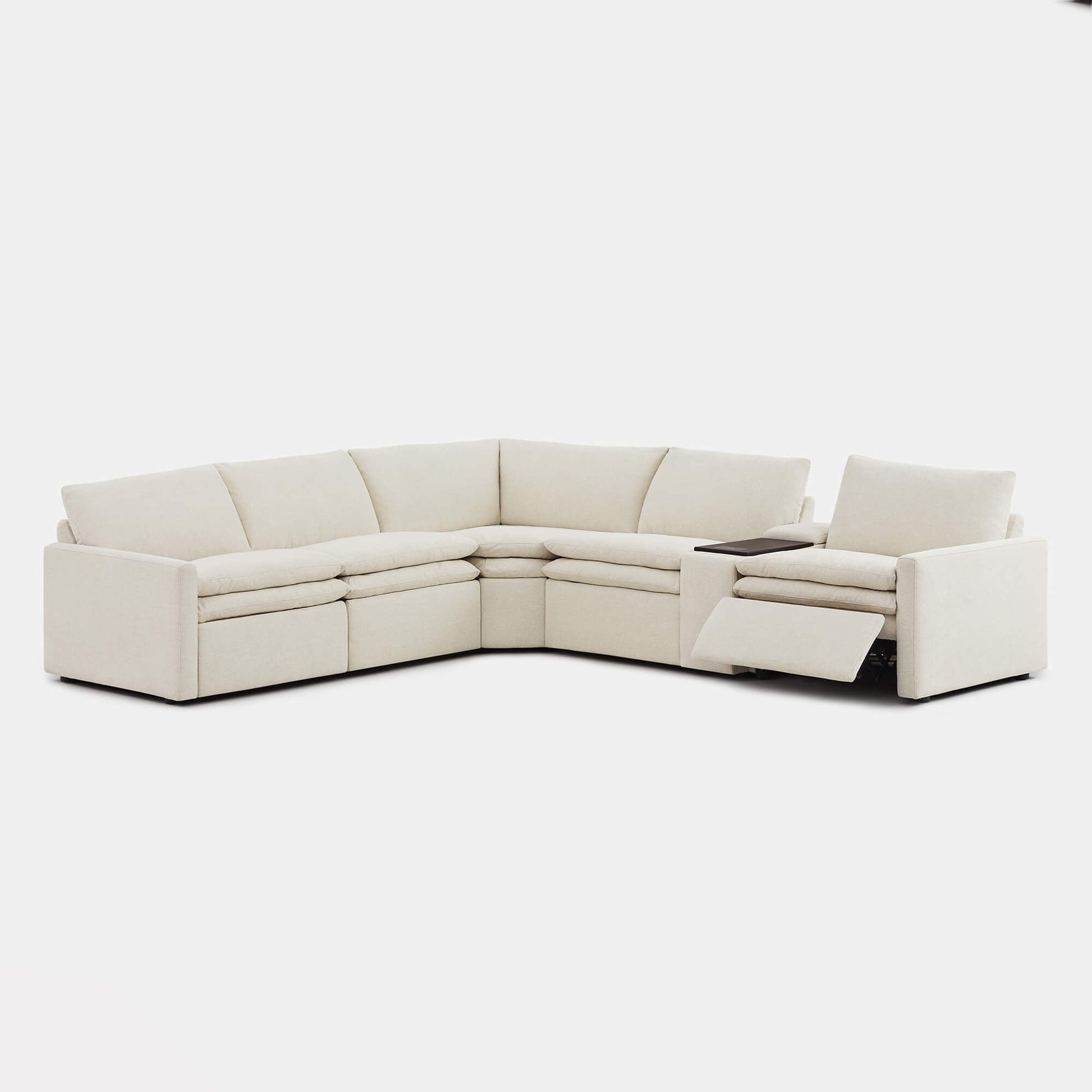 L-shaped Ohana 5-seat modular sofa in soft beige with reclining sections for modern comfort - CHITA Living