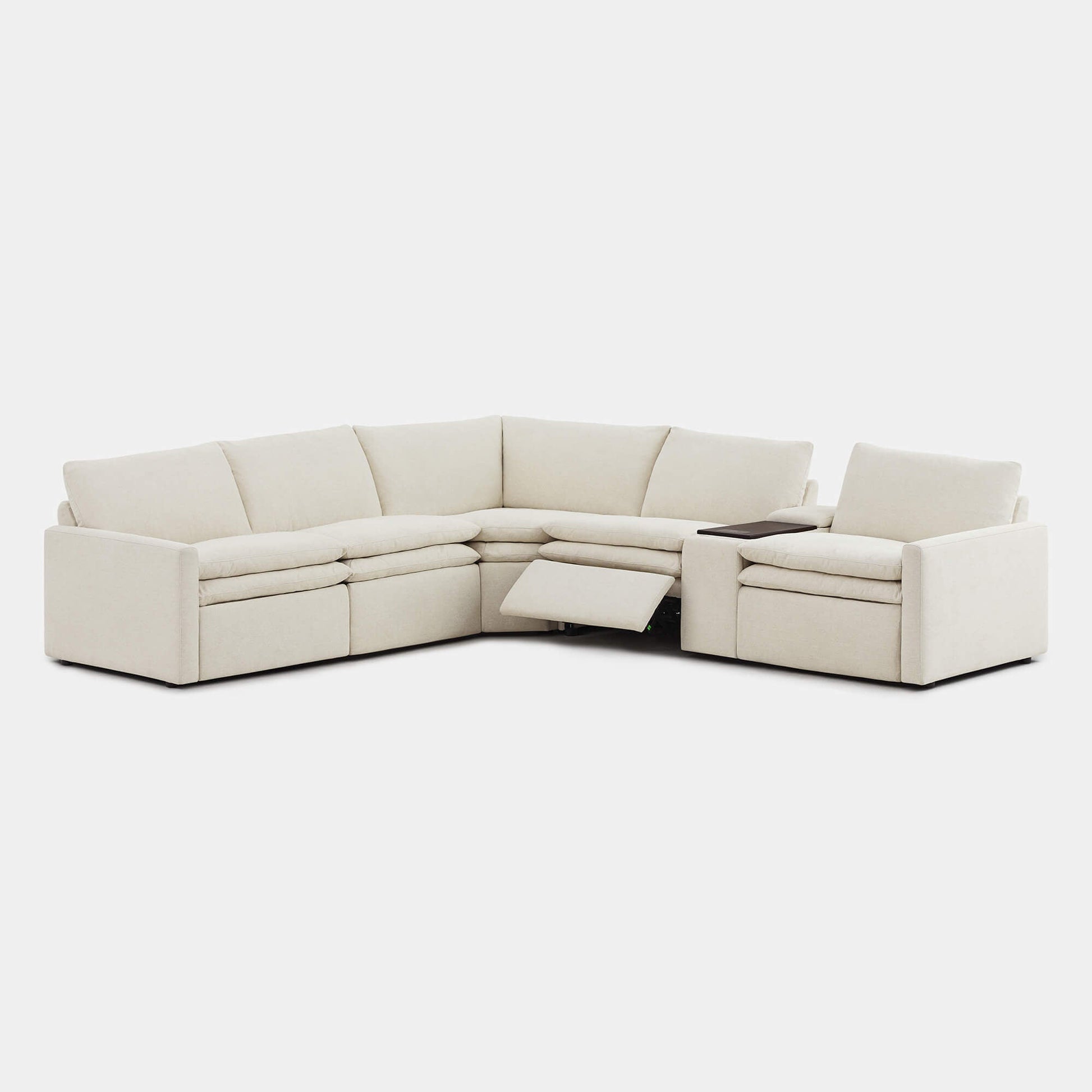 L-shaped Ohana 5-seat modular sofa in light beige with reclining seats and plush cushions - CHITA Living