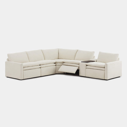 L-shaped Ohana 5-seat modular sofa in light beige with reclining seats and plush cushions - CHITA Living