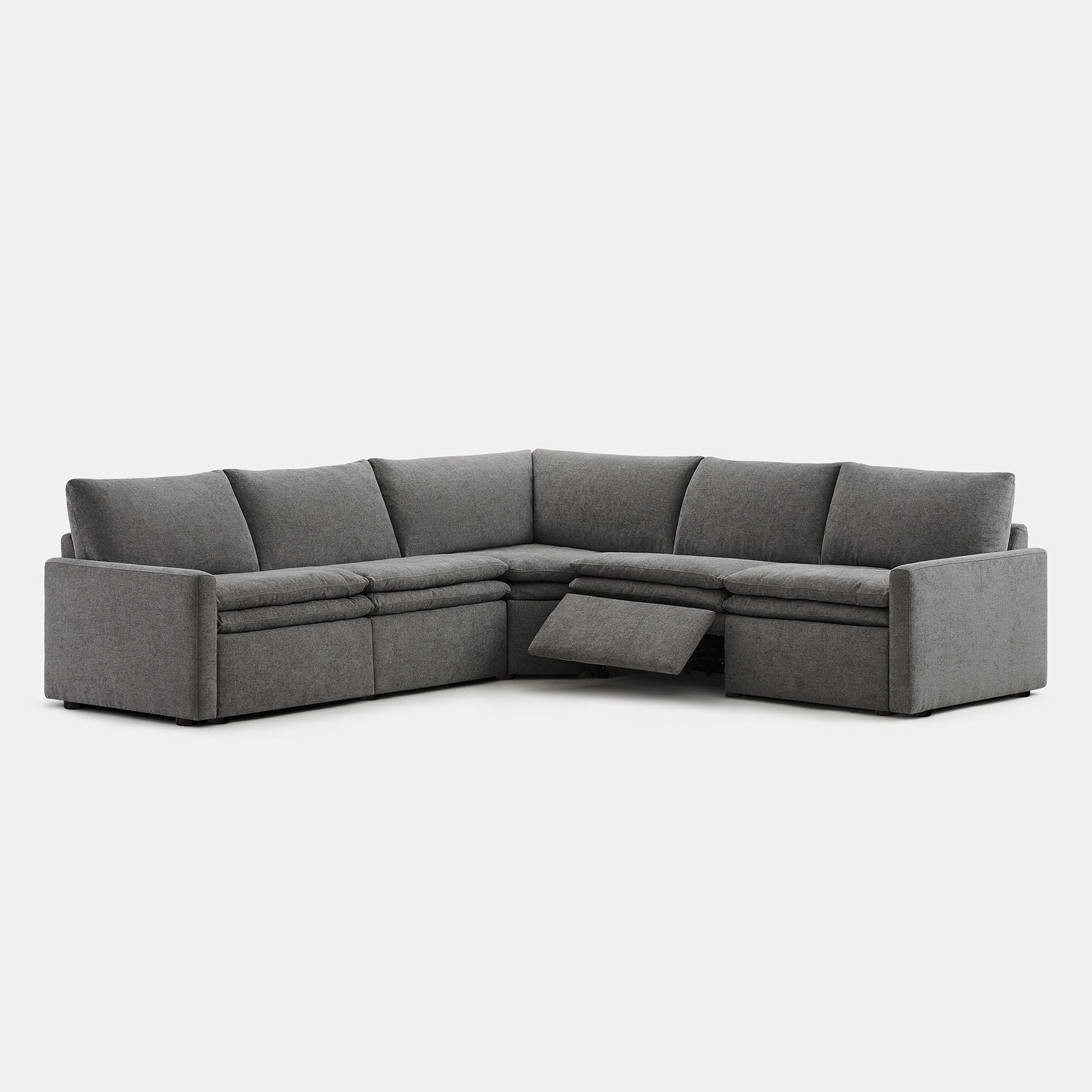 Versatile grey Ohana 5-seat modular sofa with reclining sections and deep, plush cushions - CHITA Living