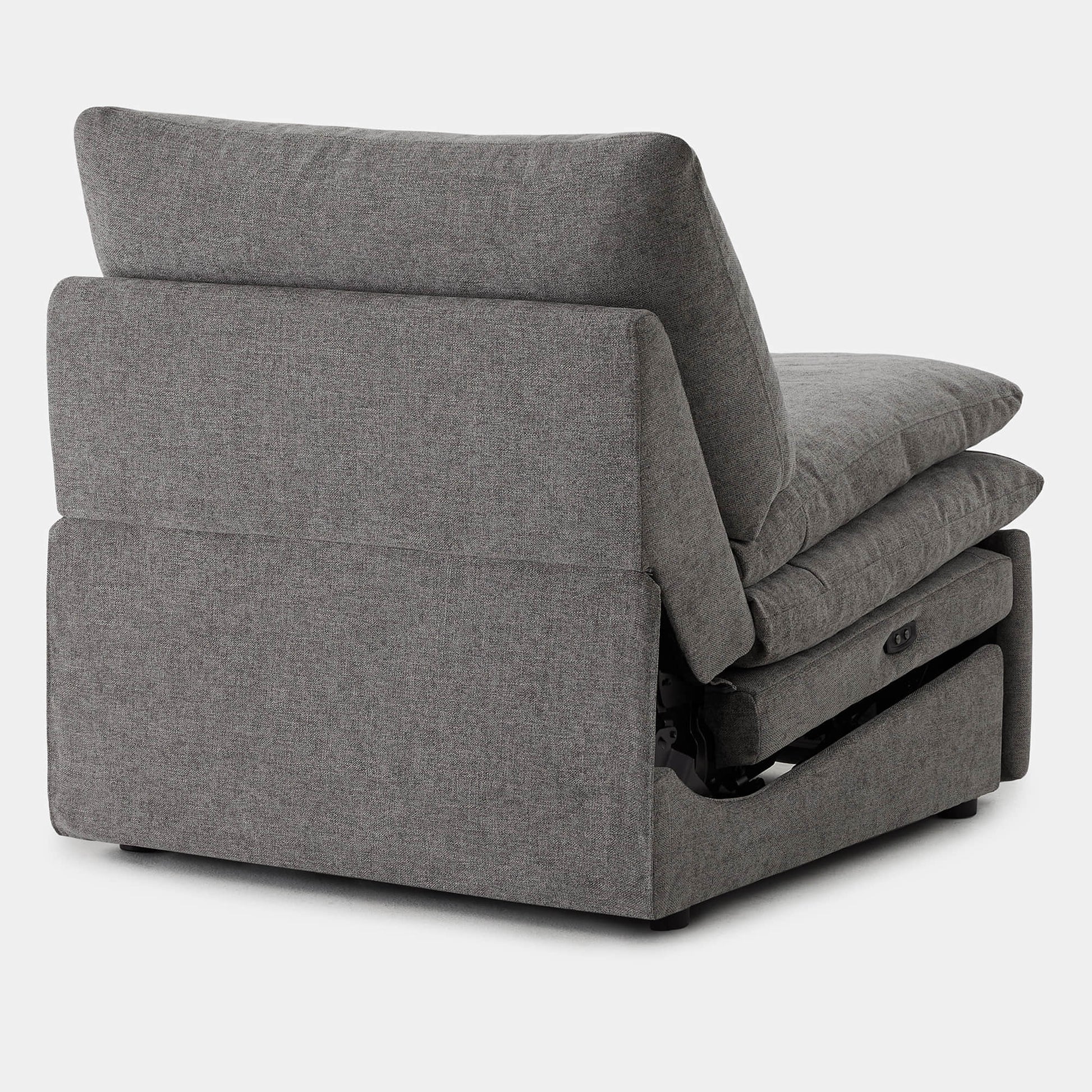 Back view of gray armless recliner with plush reversible cushions and reclining feature - CHITA Living