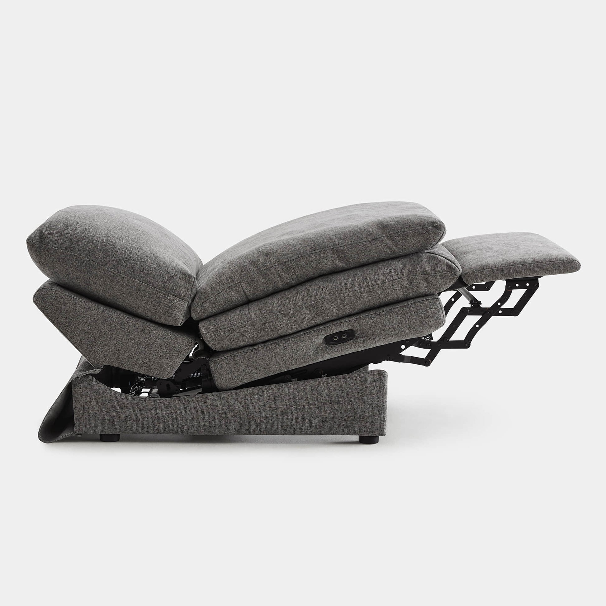 Side view of gray armless recliner with plush cushions and sleek reclining design - CHITA Living