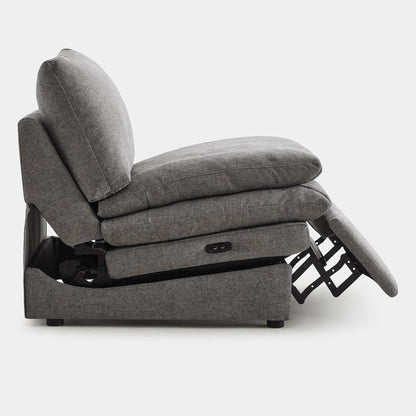 Side view of gray armless recliner with extended footrest and plush cushions - CHITA Living