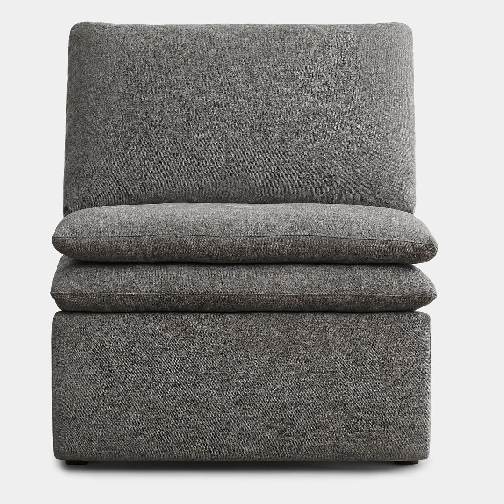 Front view of gray armless recliner with plush reversible cushions for stylish comfort - CHITA Living