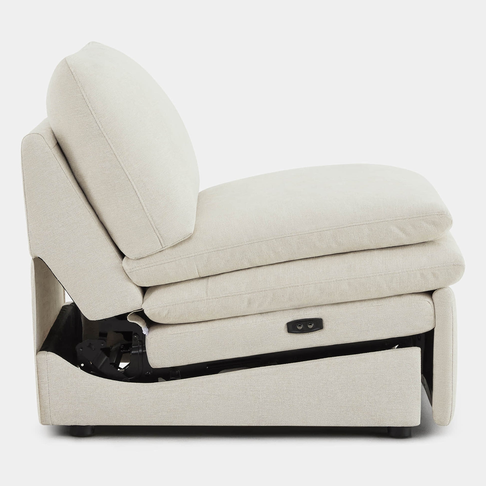 Cream armless recliner chair with plush cushions and USB charging ports - CHITA Living