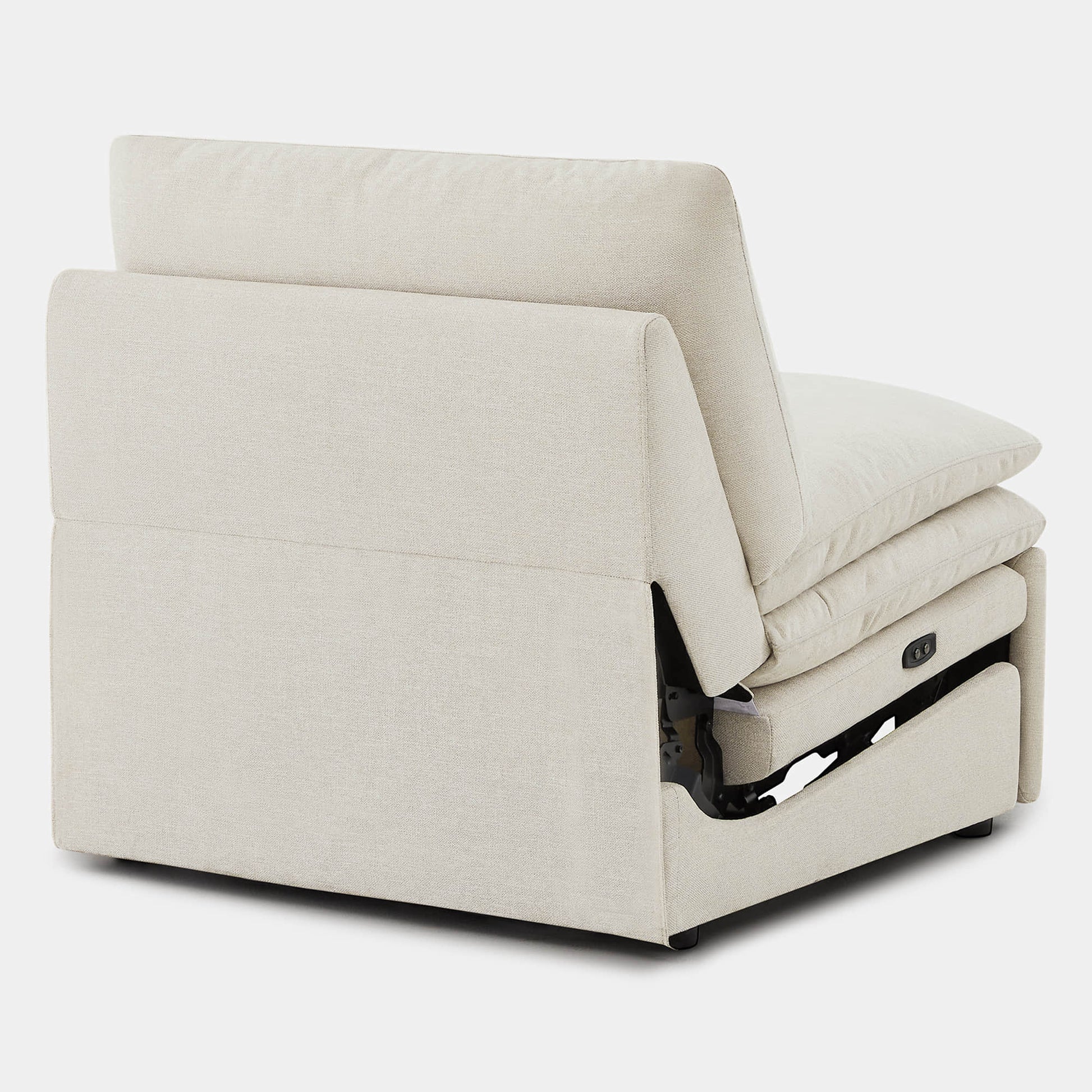 Cream armless recliner in upright position with plush cushions and recline feature - CHITA Living