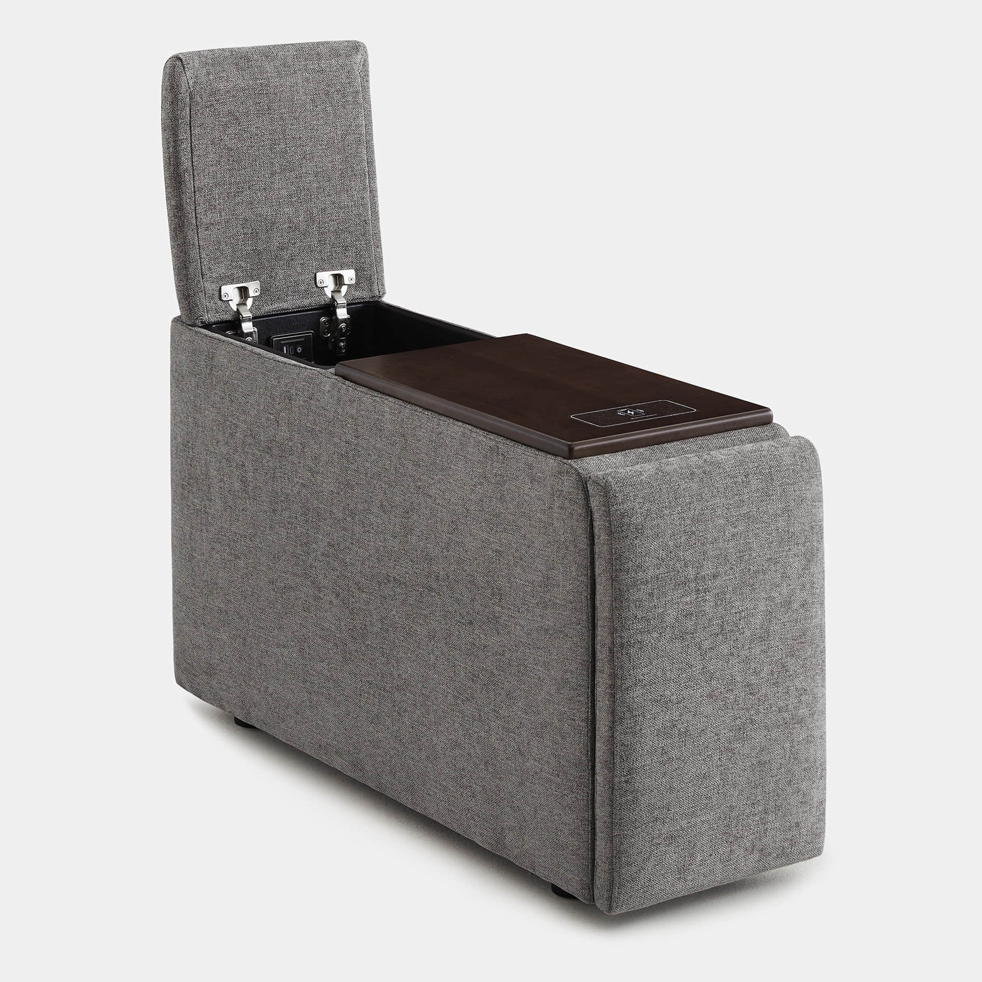 Ohana modular sofa storage ottoman in grey with wooden top and hidden storage compartment - CHITA Living