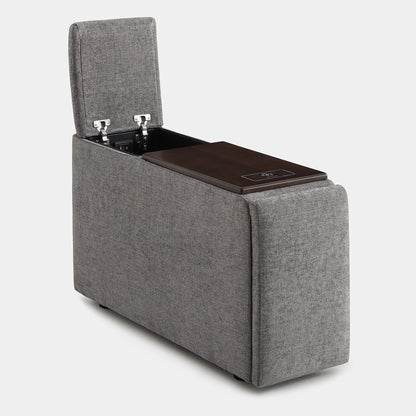Ohana modular sofa storage ottoman in grey with wooden top and hidden storage compartment - CHITA Living