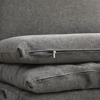 Close-up of zip-off covers on Ohana Modular Sofa cushions in grey fabric - CHITA Living