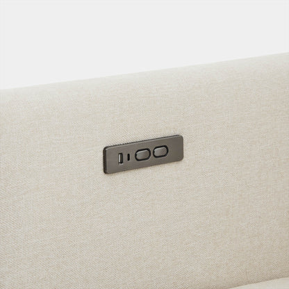 Reclining controls and USB ports on Ohana 2-Seat Motion Modular Sofa in light beige fabric - CHITA Living