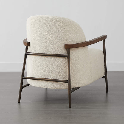 Teddi Accent Chair featuring cream fabric and wooden armrest, ideal for modern living spaces - CHITA Living
