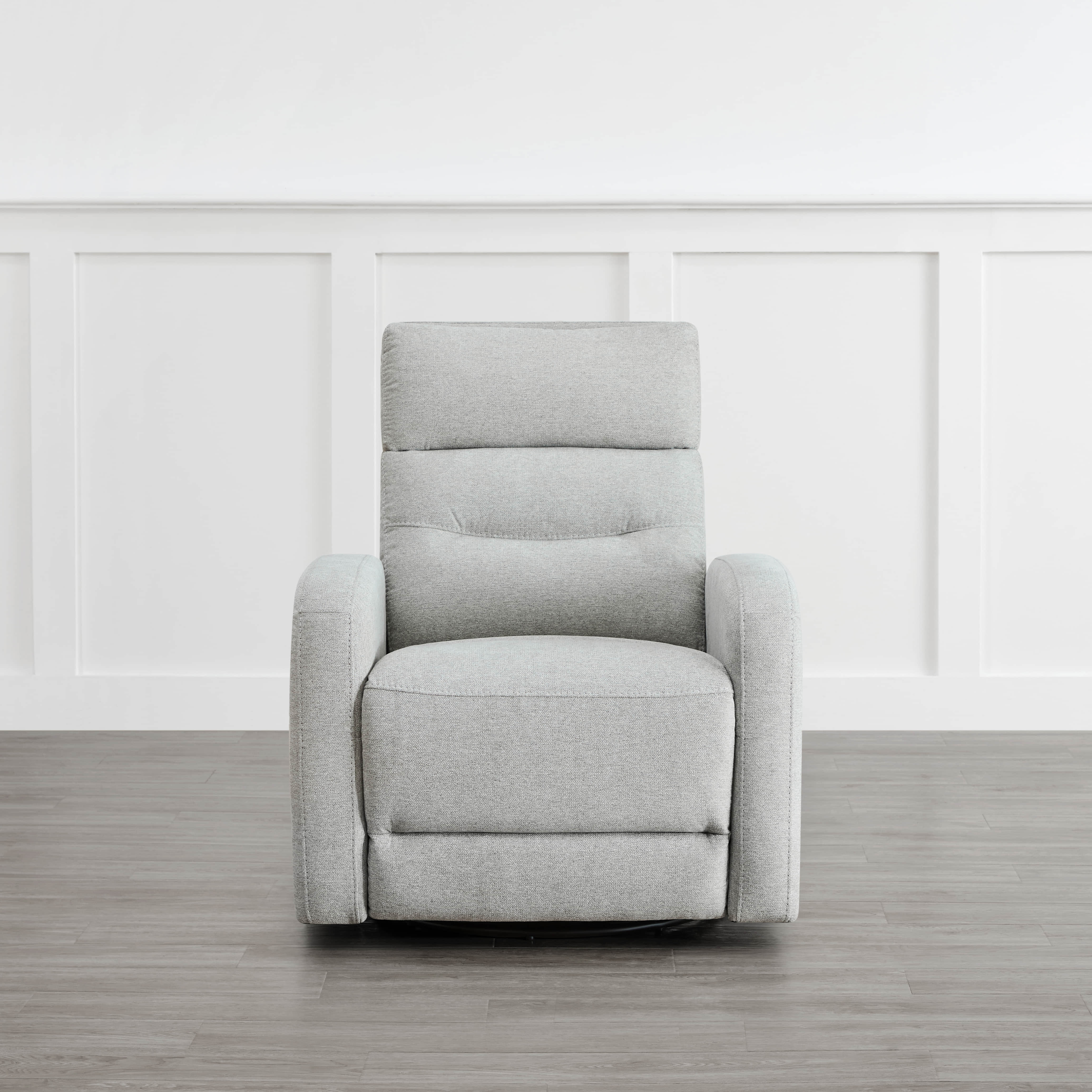 Light gray Theo Power Swivel Glider Recliner with plush cushions and modern design - CHITA Living