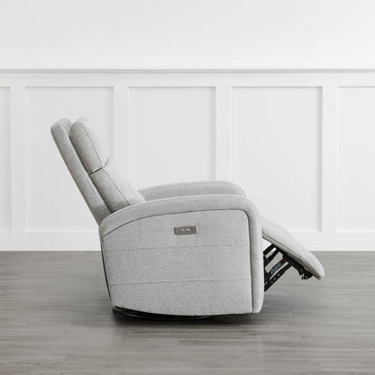Side view of light gray Theo Power Swivel Glider Recliner with reclined position - CHITA Living