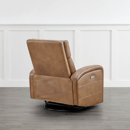 Brown Theo Power Swivel Glider Recliner in upright position, showcasing sleek design - CHITA Living