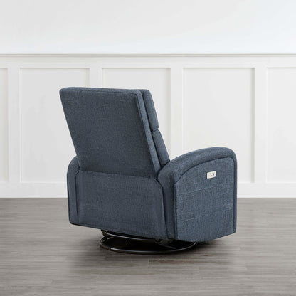 Dark blue Theo Power Swivel Glider Recliner in reclined position with sleek swivel design - CHITA Living