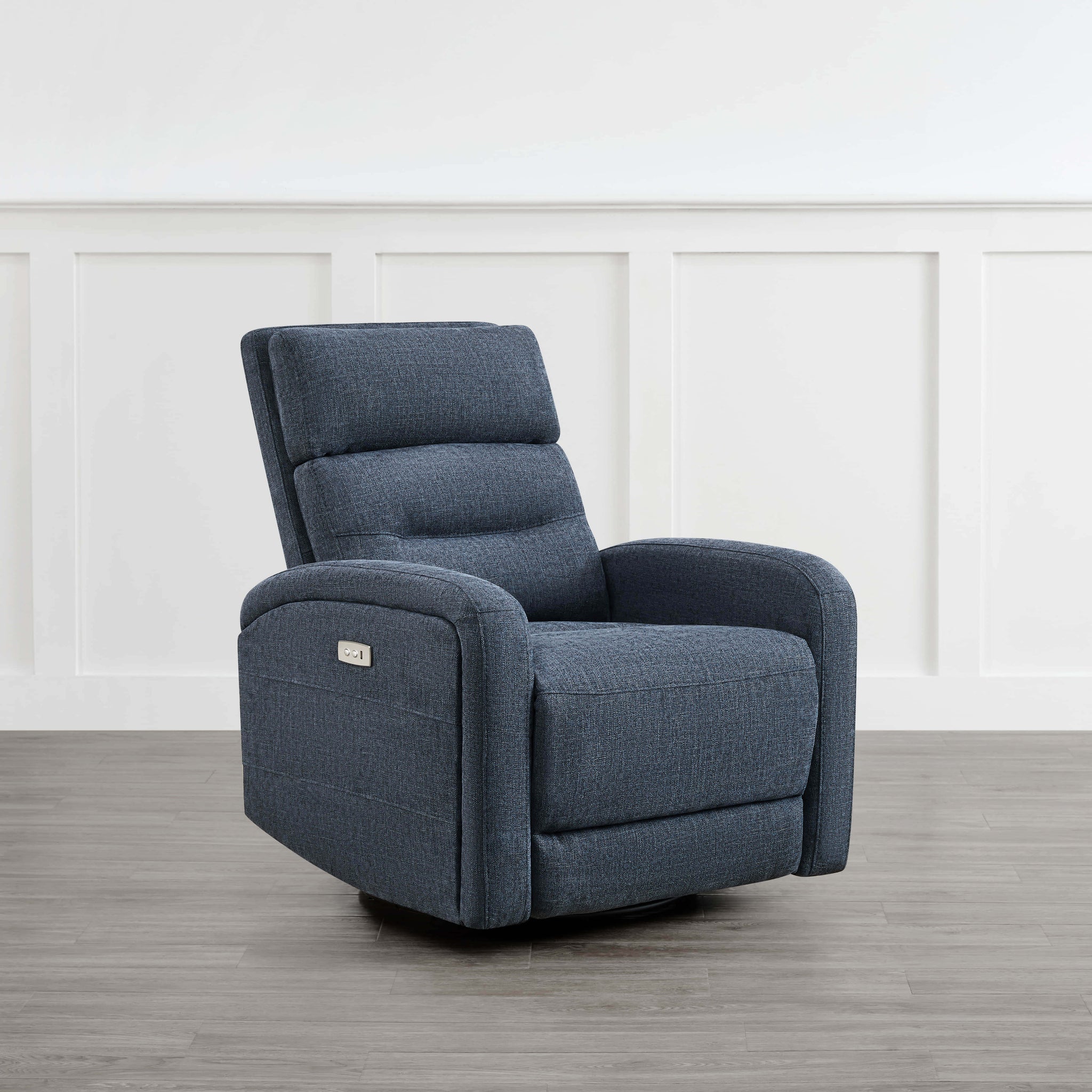 Dark blue Theo Power Swivel Glider Recliner with sleek design and plush cushions - CHITA Living