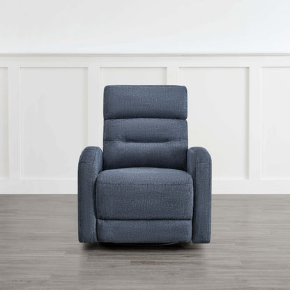 Dark blue Theo Power Swivel Glider Recliner in upright position, showcasing sleek design - CHITA Living
