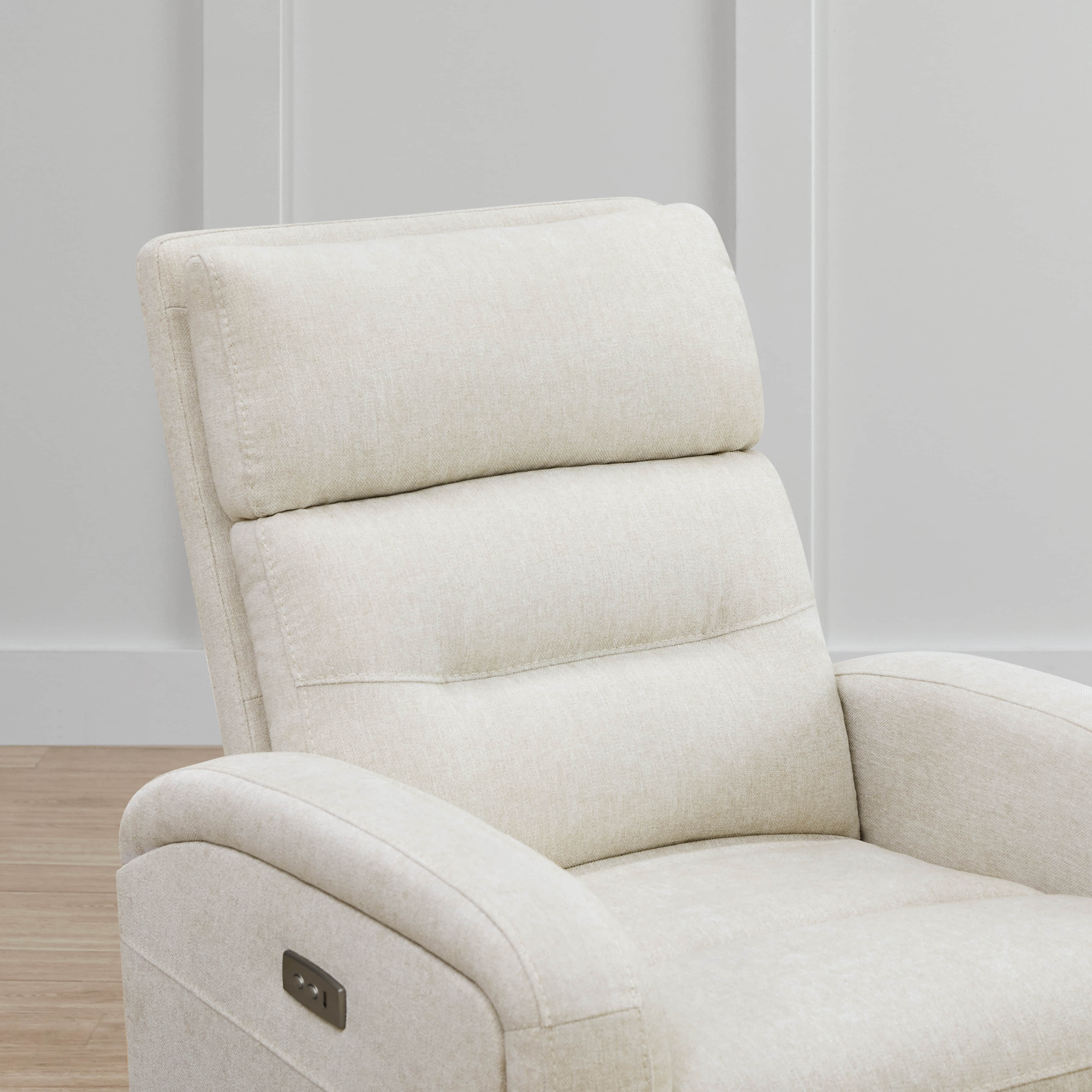 Cream Theo Power Swivel Glider Recliner highlighting plush headrest and modern design - CHITA Living