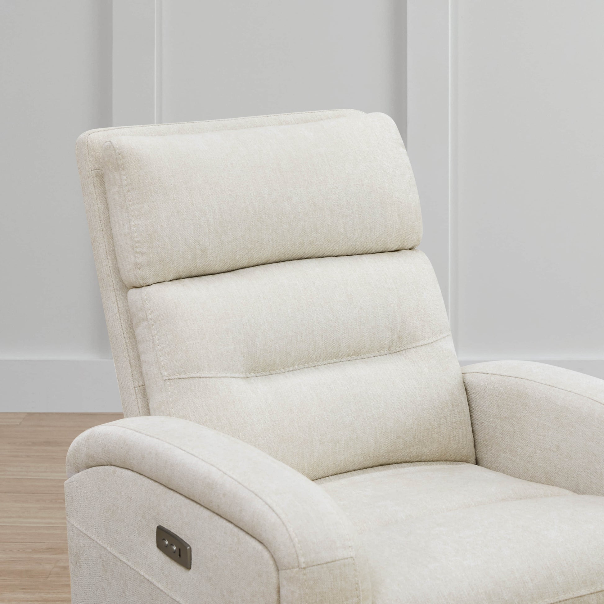 Cream Theo Power Swivel Glider Recliner highlighting plush headrest and modern design - CHITA Living