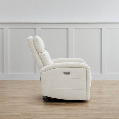 Side view of cream Theo Power Swivel Glider Recliner with extended footrest - CHITA Living