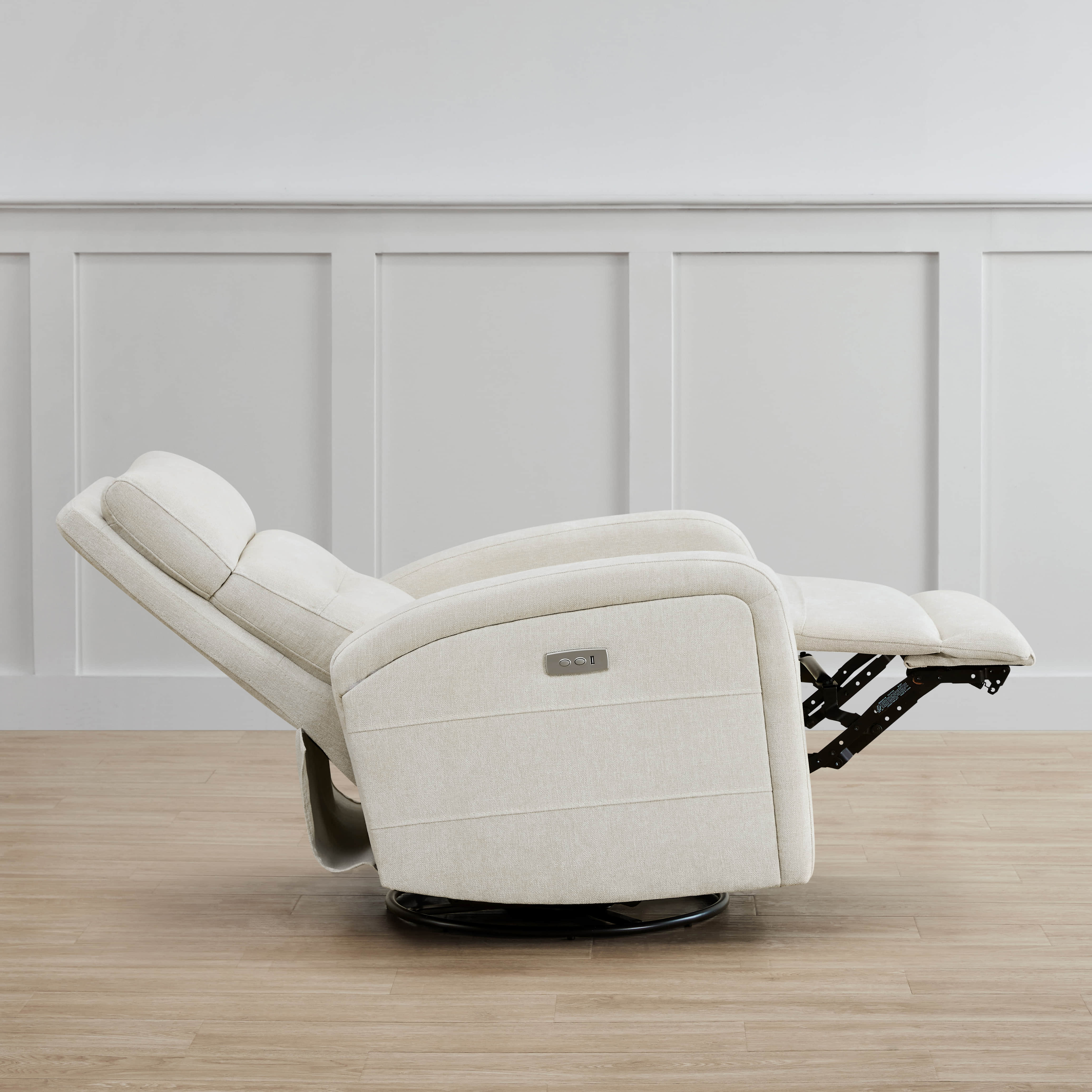 Cream Theo Power Swivel Glider Recliner in reclined position with sleek design - CHITA Living