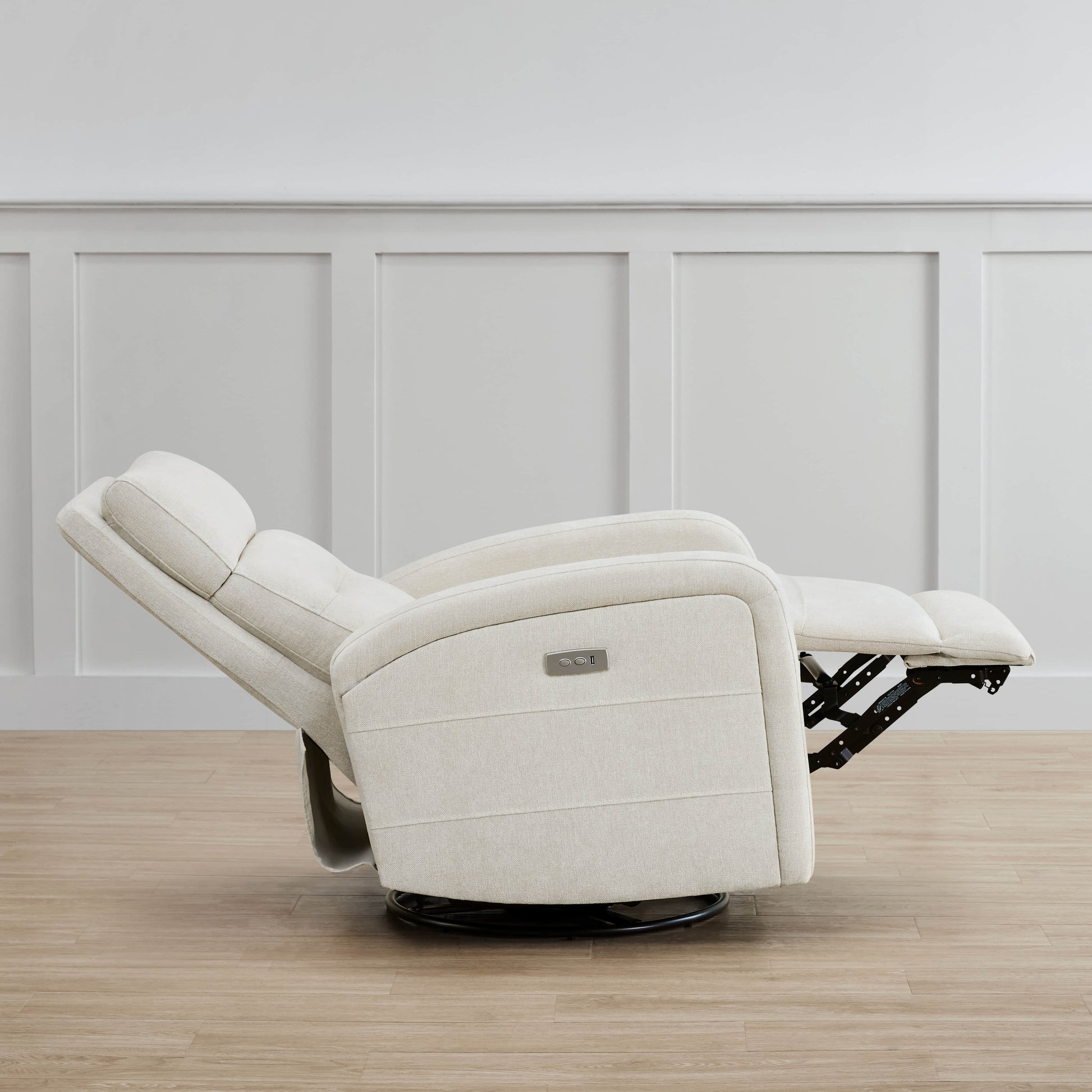 Cream Theo Power Swivel Glider Recliner in reclined position with sleek design - CHITA Living