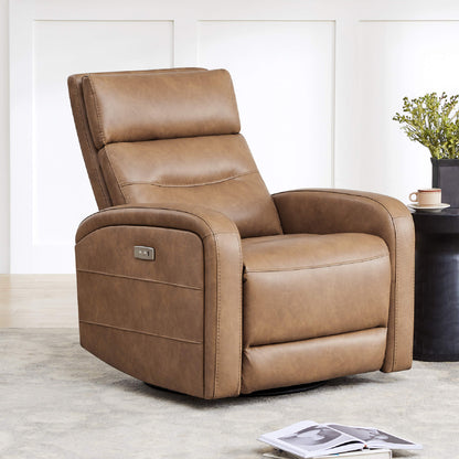 Brown Theo Power Swivel Glider Recliner with side controls and sleek design - CHITA Living