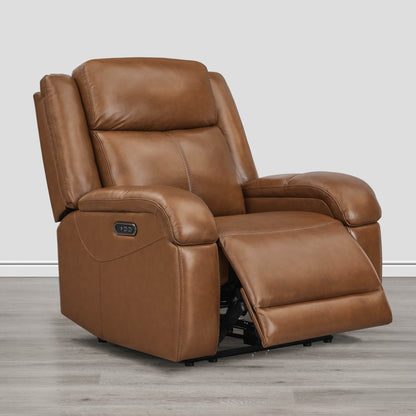 Isaac Wall Hugger Power Recliner in warm brown leather with reclining and power headrest - CHITA Living