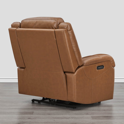 Brown leather Isaac Wall Hugger Power Recliner from the back with power controls - CHITA Living