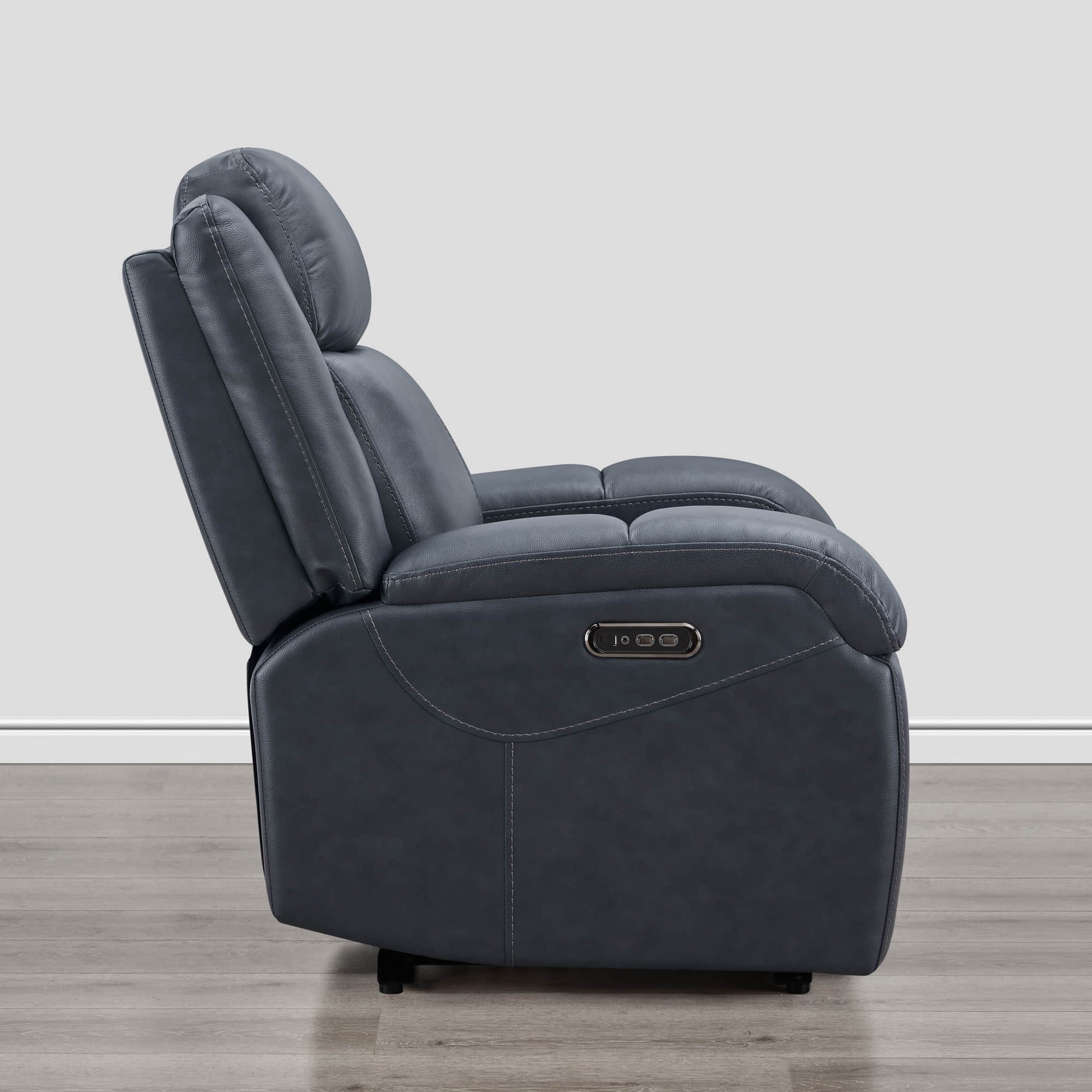 Charcoal grey Isaac Wall Hugger recliner side view with adjustable power headrest - CHITA Living